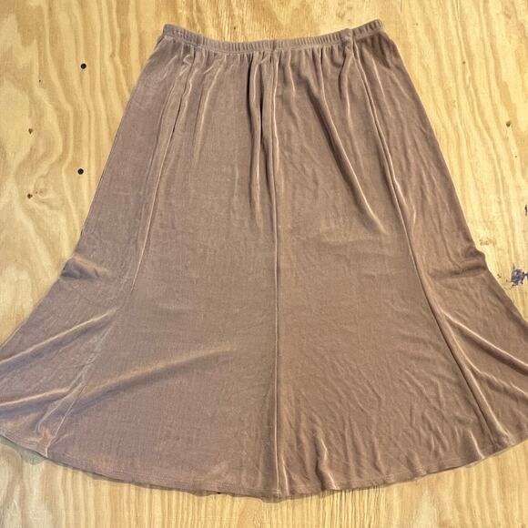 VTG Choices Taupe Pleated A-Line Midi Skirt Elastic Womans Size Large Made USA - Picture 1 of 13